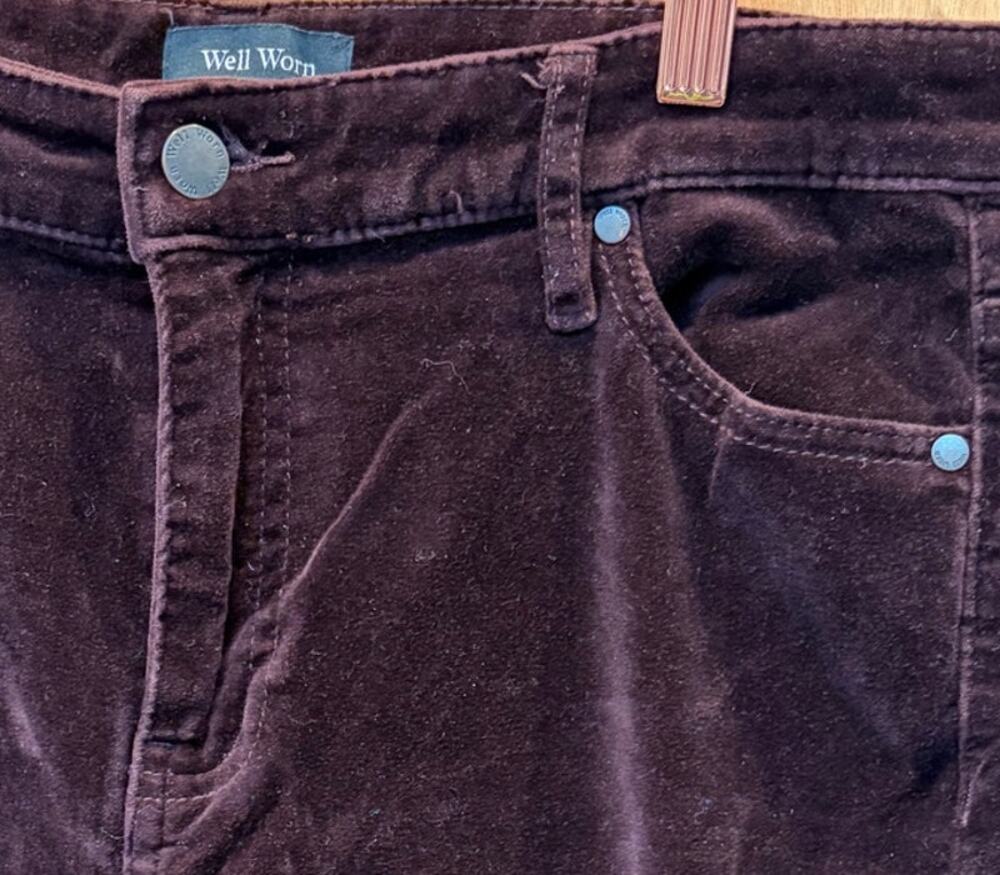 Well Worn Women’s 12/32 Cherry Velvet Pants Stretch Cotton Straight Leg